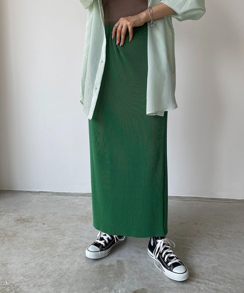 210nouve（トゥージュヌーブ）の「【セルフカット】カットプリーツロングスカート（スカート・レディース・グリーン/オレンジ/ブラック/アイボリー/カーキ/イエロー/ピンク/マスタード/ダークグリーン/ライム/ブルー/グレイッシュベージュ・FREE）」の7枚目の写真