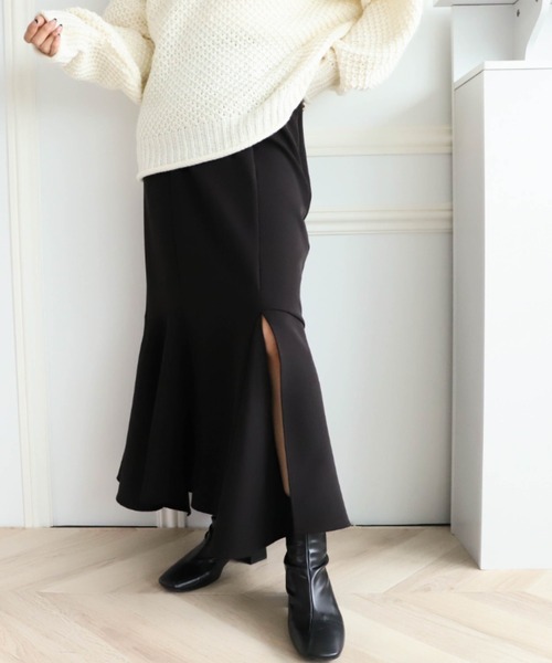 moment+（モーメントプラス）の「カットジョーゼットアシメスリットマーメイドスカート（スカート・レディース・ブラック/アイボリー/グレイッシュベージュ・S/M/L）」の3枚目の写真