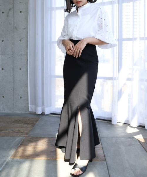 moment+（モーメントプラス）の「カットジョーゼットアシメスリットマーメイドスカート（スカート・レディース・ブラック/アイボリー/グレイッシュベージュ・S/M/L）」の22枚目の写真