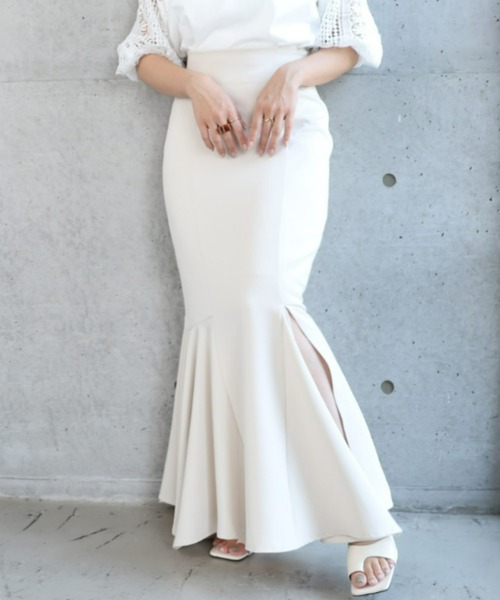 moment+（モーメントプラス）の「カットジョーゼットアシメスリットマーメイドスカート（スカート・レディース・ブラック/アイボリー/グレイッシュベージュ・S/M/L）」の9枚目の写真