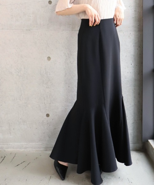 moment+（モーメントプラス）の「カットジョーゼットアシメスリットマーメイドスカート（スカート・レディース・ブラック/アイボリー/グレイッシュベージュ・S/M/L）」の10枚目の写真