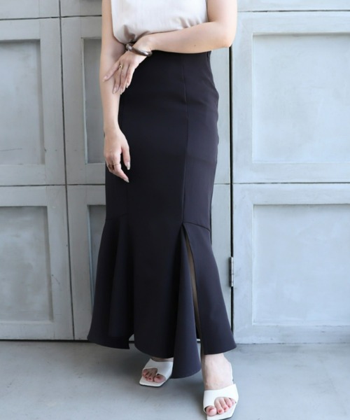 moment+（モーメントプラス）の「カットジョーゼットアシメスリットマーメイドスカート（スカート・レディース・ブラック/アイボリー/グレイッシュベージュ・S/M/L）」の6枚目の写真