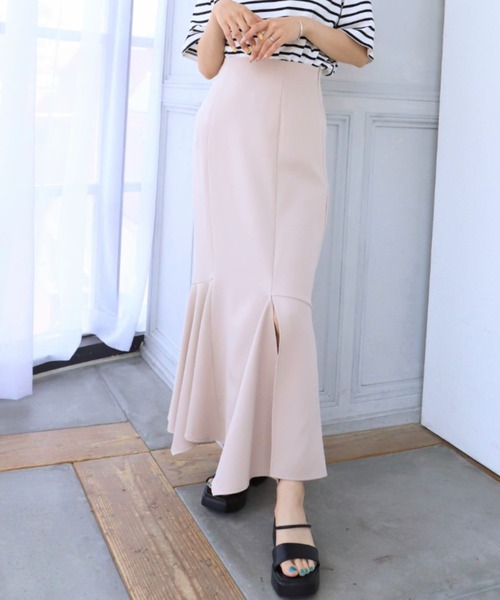 moment+（モーメントプラス）の「カットジョーゼットアシメスリットマーメイドスカート（スカート・レディース・ブラック/アイボリー/グレイッシュベージュ・S/M/L）」の8枚目の写真