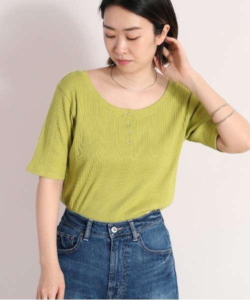 cepo（セポ）の「２ＷＡＹリブヘンリーＴｅｅ（Tシャツ/カットソー・レディース・ブラック/オフホワイト/グリーン・M）」の5枚目の写真