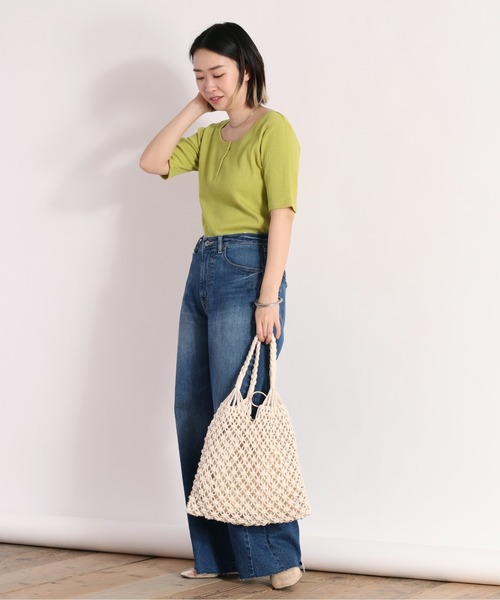 cepo（セポ）の「２ＷＡＹリブヘンリーＴｅｅ（Tシャツ/カットソー・レディース・ブラック/オフホワイト/グリーン・M）」の9枚目の写真