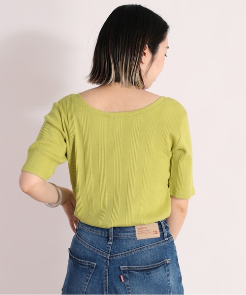 cepo（セポ）の「２ＷＡＹリブヘンリーＴｅｅ（Tシャツ/カットソー・レディース・ブラック/オフホワイト/グリーン・M）」の7枚目の写真