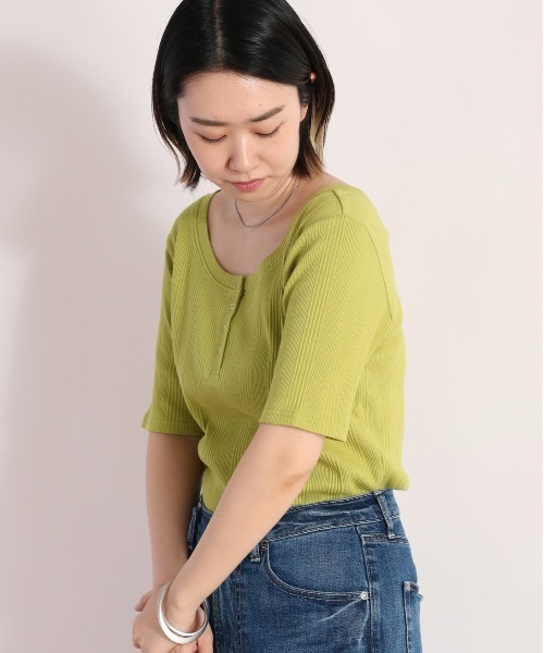 cepo（セポ）の「２ＷＡＹリブヘンリーＴｅｅ（Tシャツ/カットソー・レディース・ブラック/オフホワイト/グリーン・M）」の6枚目の写真