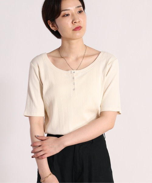 cepo（セポ）の「２ＷＡＹリブヘンリーＴｅｅ（Tシャツ/カットソー・レディース・ブラック/オフホワイト/グリーン・M）」の4枚目の写真