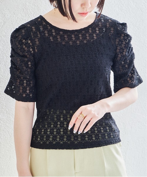 acro（アクロ）の「パワショルシアーレースカットソー/AC1413（Tシャツ/カットソー・レディース・ホワイト/ブラック/グリーン・ﾌﾘ-）」の6枚目の写真