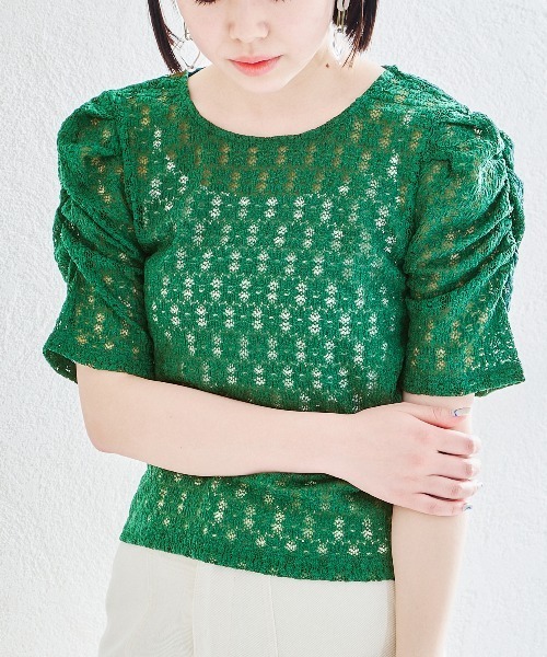 acro（アクロ）の「パワショルシアーレースカットソー/AC1413（Tシャツ/カットソー・レディース・ホワイト/ブラック/グリーン・ﾌﾘ-）」の4枚目の写真