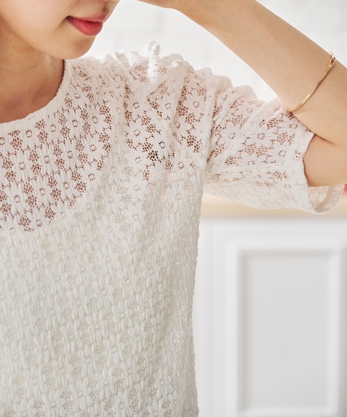 acro（アクロ）の「パワショルシアーレースカットソー/AC1413（Tシャツ/カットソー・レディース・ホワイト/ブラック/グリーン・ﾌﾘ-）」の8枚目の写真