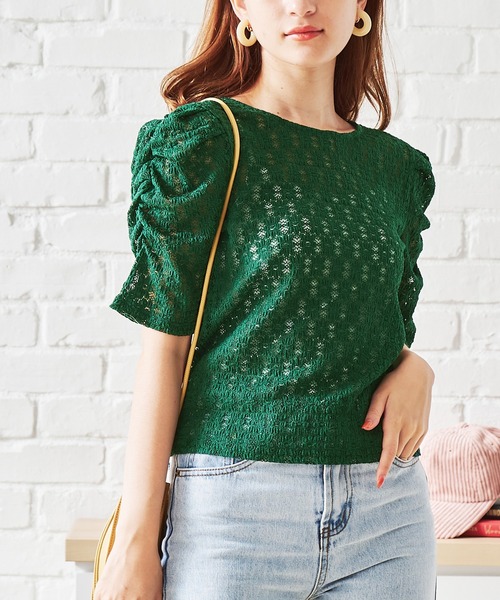 acro（アクロ）の「パワショルシアーレースカットソー/AC1413（Tシャツ/カットソー・レディース・ホワイト/ブラック/グリーン・ﾌﾘ-）」の5枚目の写真