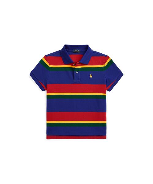 ストライプド メッシュ ボクシー ポロシャツ