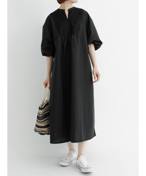 Samansa Mos2 blue（サマンサモスモスブルー）の「メッシュレースコンビワンピース（ワンピース・レディース・ブラック/オフホワイト/グリーン・ﾌﾘ-）」の3枚目の写真