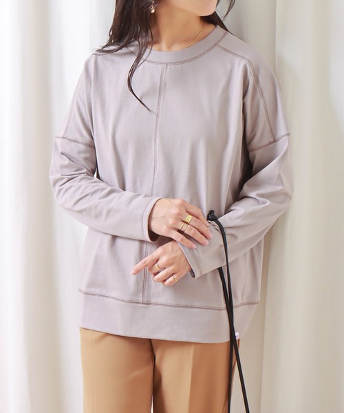 libelle more（リベル モア）の「USAコットン 天竺ドロップショルダー切替プルオーバー（Tシャツ/カットソー・レディース・チャコールグレー/ブラック/モスグリーン/グリーン系その他/ワイン/グレイッシュベージュ・M/L）」の3枚目の写真