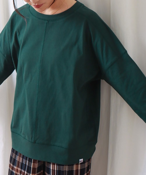 libelle more（リベル モア）の「USAコットン 天竺ドロップショルダー切替プルオーバー（Tシャツ/カットソー・レディース・チャコールグレー/ブラック/モスグリーン/グリーン系その他/ワイン/グレイッシュベージュ・M/L）」の4枚目の写真