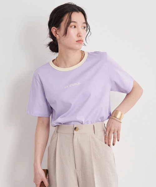 earth music&ecology（アースミュージックアンドエコロジー）の「リンガーTシャツ（Tシャツ/カットソー・レディース・オフホワイト/チャコールグレー/ラベンダー・S/M）」の3枚目の写真