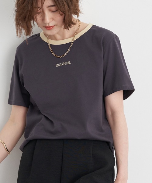 earth music&ecology（アースミュージックアンドエコロジー）の「リンガーTシャツ（Tシャツ/カットソー・レディース・オフホワイト/チャコールグレー/ラベンダー・S/M）」の2枚目の写真