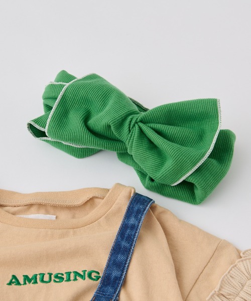 CIAOPANIC TYPY（チャオパニックティピー）の「【KIDS】配色ステッチビッグリボンリブヘアターバン（ヘアバンド・キッズ・チャコールグレー/ベージュ/グリーン/アイボリー・ONE SIZE）」の5枚目の写真