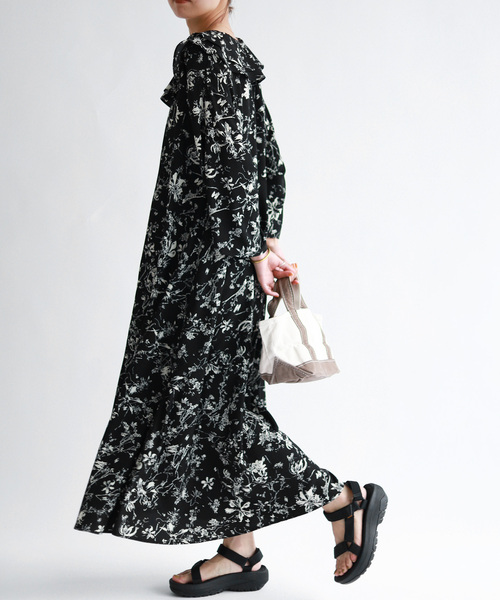 ブラックフローラルラッフルロングワンピース ワンピース Journal Standard Relume ジャーナルスタンダード レリューム のファッション通販 Zozotown