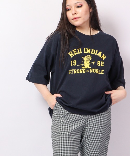 FUNALIVE(ファンアライブ)の「AMERICAN FUDGE RED INDIANバイオウォッシュ加工アメカジプリントT(Tシャツ/カットソー・レディース・ベージュ/レッド/ネイビー/グリーン・FREE)」の4枚目の写真