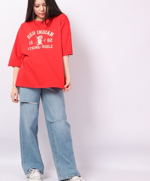 FUNALIVE(ファンアライブ)の「AMERICAN FUDGE RED INDIANバイオウォッシュ加工アメカジプリントT(Tシャツ/カットソー・レディース・ベージュ/レッド/ネイビー/グリーン・FREE)」の18枚目の写真