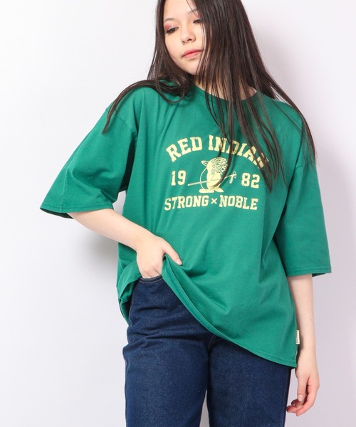 FUNALIVE(ファンアライブ)の「AMERICAN FUDGE RED INDIANバイオウォッシュ加工アメカジプリントT(Tシャツ/カットソー・レディース・ベージュ/レッド/ネイビー/グリーン・FREE)」の8枚目の写真
