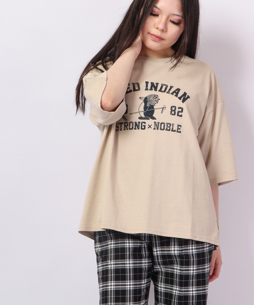 FUNALIVE(ファンアライブ)の「AMERICAN FUDGE RED INDIANバイオウォッシュ加工アメカジプリントT(Tシャツ/カットソー・レディース・ベージュ/レッド/ネイビー/グリーン・FREE)」の5枚目の写真