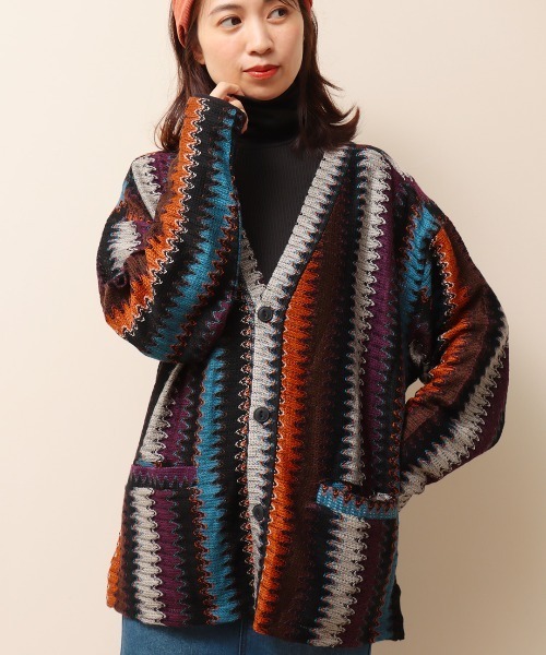 チチカカ（チチカカ）の「【ユニセックス】ラッセルジャカードカーディガン（カーディガン/ボレロ・メンズ・ネイビー/ブラック・MEDIUM/LARGE）」の4枚目の写真