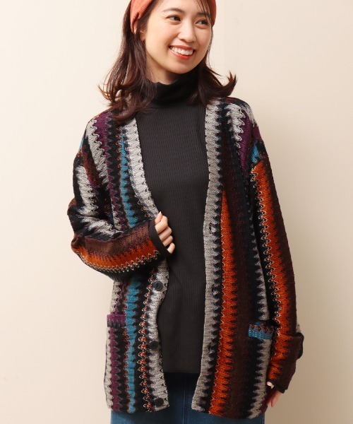 チチカカ（チチカカ）の「【ユニセックス】ラッセルジャカードカーディガン（カーディガン/ボレロ・メンズ・ネイビー/ブラック・MEDIUM/LARGE）」の5枚目の写真