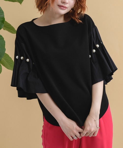 ROSIEE（ロージー）の「ROSIEE 袖タックパールTOPS（シャツ/ブラウス・レディース・ブラック/ベージュ/アイボリー・FREE）」の2枚目の写真