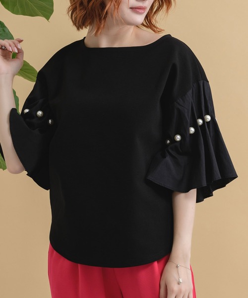 ROSIEE（ロージー）の「ROSIEE 袖タックパールTOPS（シャツ/ブラウス・レディース・ブラック/ベージュ/アイボリー・FREE）」の6枚目の写真