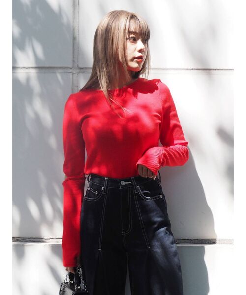 EVRIS（エヴリス）の「カッティングスリーブリブトップス（Tシャツ/カットソー・レディース・ホワイト/レッド/ブラック・FREE）」の9枚目の写真
