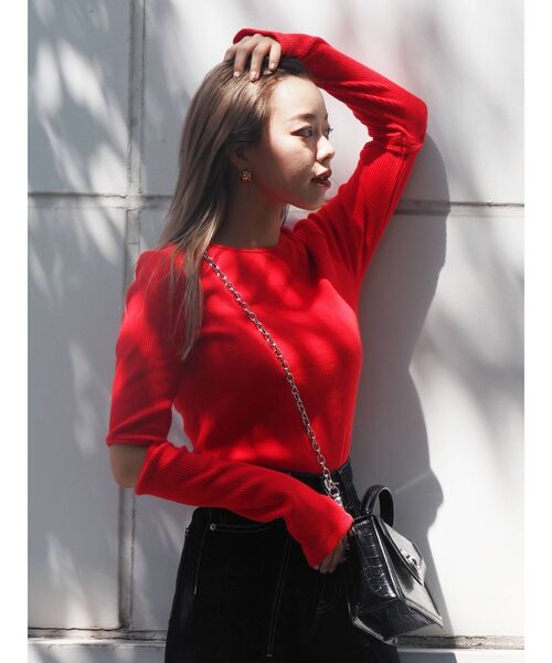 EVRIS（エヴリス）の「カッティングスリーブリブトップス（Tシャツ/カットソー・レディース・ホワイト/レッド/ブラック・FREE）」の13枚目の写真