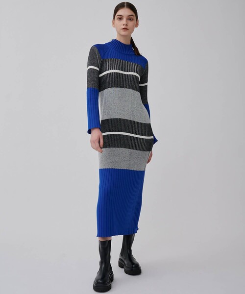 CITY TOKYO（シティトウキョウ）の「カラーブロックボーダーニットワンピース（ワンピース・レディース・ベージュ/グレー/ブルー・1/2）」の3枚目の写真
