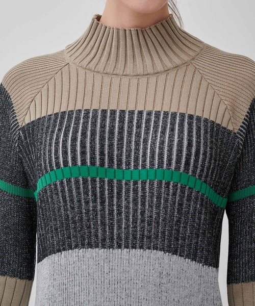 CITY TOKYO（シティトウキョウ）の「カラーブロックボーダーニットワンピース（ワンピース・レディース・ベージュ/グレー/ブルー・1/2）」の11枚目の写真