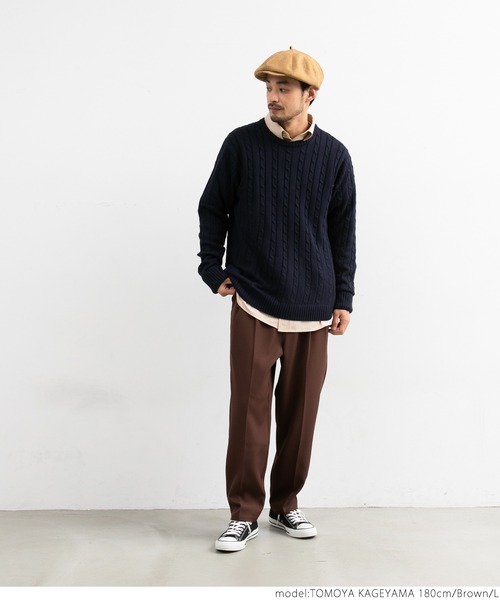coca(coca)(コカ)の「メンズタックテーパードスラックス(スラックス・メンズ・グリーン/ブラウン/アイボリー・M/L/XL)」の12枚目の写真