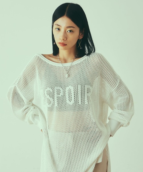 LAYMEE（レイミー）の「Espoir mesh knit / エスポワールメッシュニット（ニット/セーター・レディース・グリーン/ホワイト/ブラック・FREE）」の2枚目の写真