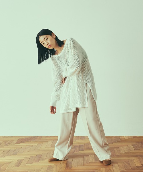 LAYMEE（レイミー）の「Espoir mesh knit / エスポワールメッシュニット（ニット/セーター・レディース・グリーン/ホワイト/ブラック・FREE）」の21枚目の写真