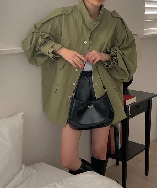 HALEY PESCA（ヘーリーペスカ）の「HALEY PESCA/カジュアル ハイネック ノーカラージャケット（ノーカラージャケット・レディース・アイボリー/カーキ・FREE）」の13枚目の写真