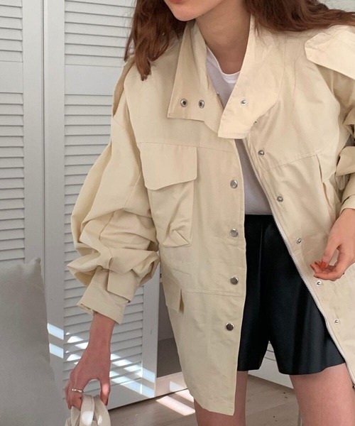 HALEY PESCA（ヘーリーペスカ）の「HALEY PESCA/カジュアル ハイネック ノーカラージャケット（ノーカラージャケット・レディース・アイボリー/カーキ・FREE）」の7枚目の写真