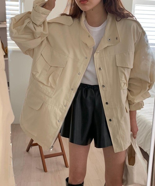 HALEY PESCA（ヘーリーペスカ）の「HALEY PESCA/カジュアル ハイネック ノーカラージャケット（ノーカラージャケット・レディース・アイボリー/カーキ・FREE）」の5枚目の写真