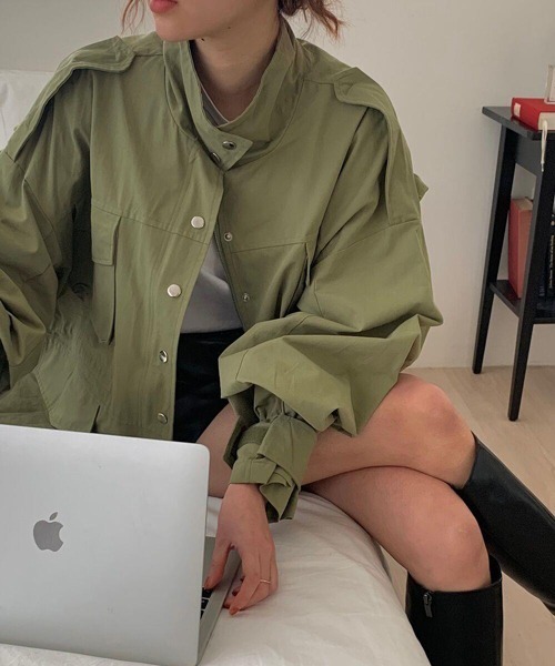 HALEY PESCA（ヘーリーペスカ）の「HALEY PESCA/カジュアル ハイネック ノーカラージャケット（ノーカラージャケット・レディース・アイボリー/カーキ・FREE）」の11枚目の写真