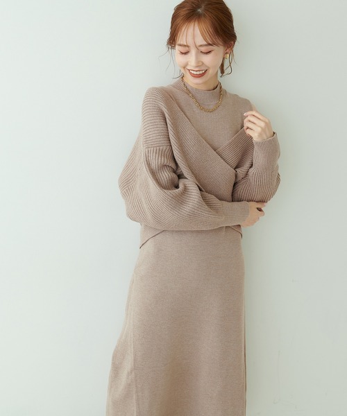 natural couture（ナチュラルクチュール）の「再販売/クロスニット＋ノースリーブワンピースセット（ワンピース・レディース・モカ/ブラック/オフホワイト・FREE）」の11枚目の写真