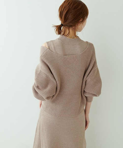 natural couture（ナチュラルクチュール）の「再販売/クロスニット＋ノースリーブワンピースセット（ワンピース・レディース・モカ/ブラック/オフホワイト・FREE）」の8枚目の写真