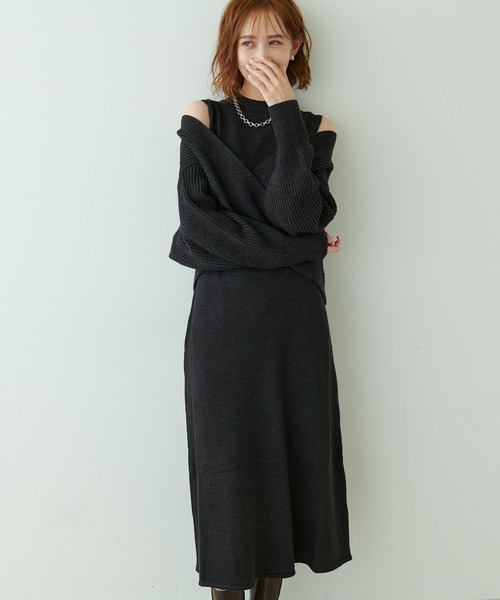 natural couture（ナチュラルクチュール）の「再販売/クロスニット＋ノースリーブワンピースセット（ワンピース・レディース・モカ/ブラック/オフホワイト・FREE）」の18枚目の写真