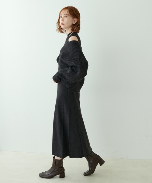 natural couture（ナチュラルクチュール）の「再販売/クロスニット＋ノースリーブワンピースセット（ワンピース・レディース・モカ/ブラック/オフホワイト・FREE）」の14枚目の写真