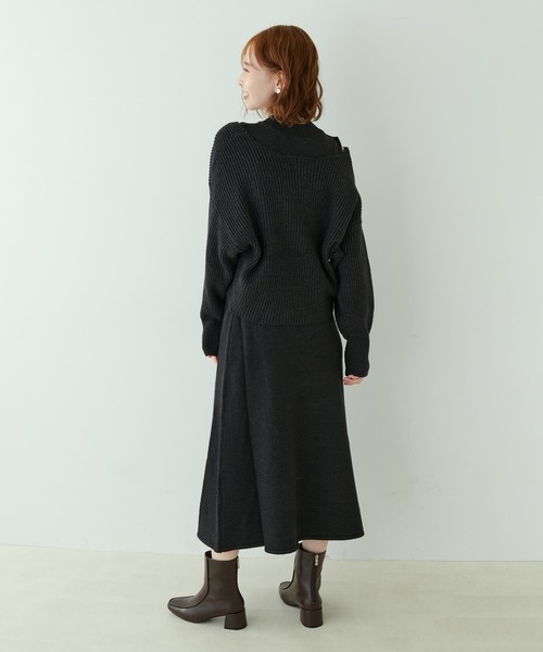 natural couture（ナチュラルクチュール）の「再販売/クロスニット＋ノースリーブワンピースセット（ワンピース・レディース・モカ/ブラック/オフホワイト・FREE）」の12枚目の写真