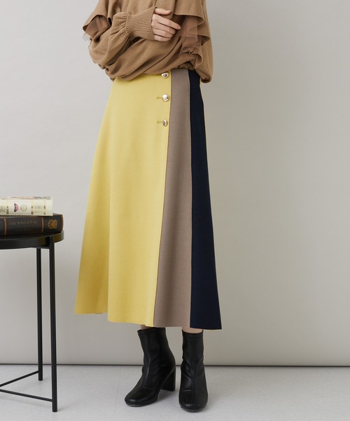 バイカラーメルトン生地スカート