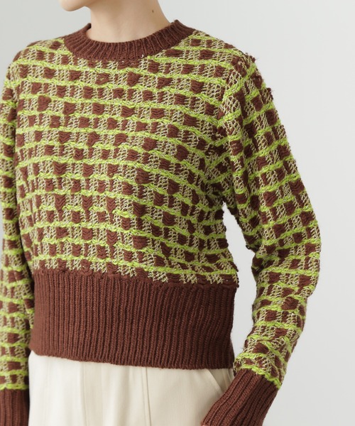 N.（N. Natural Beauty Basic）（エヌエヌナチュラルビューティーベーシック）の「【横田ひかるさん着用】◆ミックスツイードクロップドニット（Tシャツ/カットソー・レディース・ブラウン/オフホワイト/ブラック・MEDIUM）」の14枚目の写真